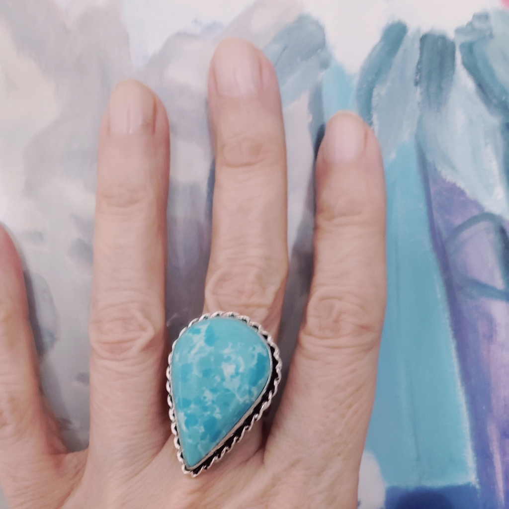 Larimar Teardrop Ring, 925 Silver, Sz 8, New, Made By Hand